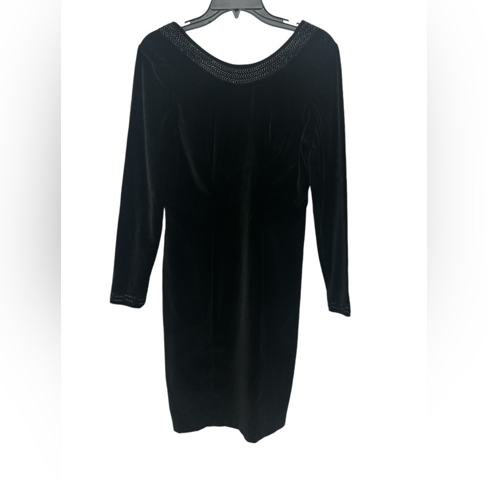Laura Ashley Vintage Embellished Beaded Size 6 Black Knee Length Long Sleeve 80s